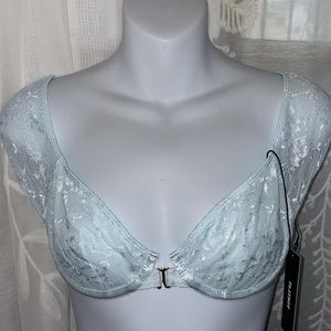 PLAYBOY Baby Blue Lace Delicate Cap Sleeve Underwire Bralette Bra SMALL